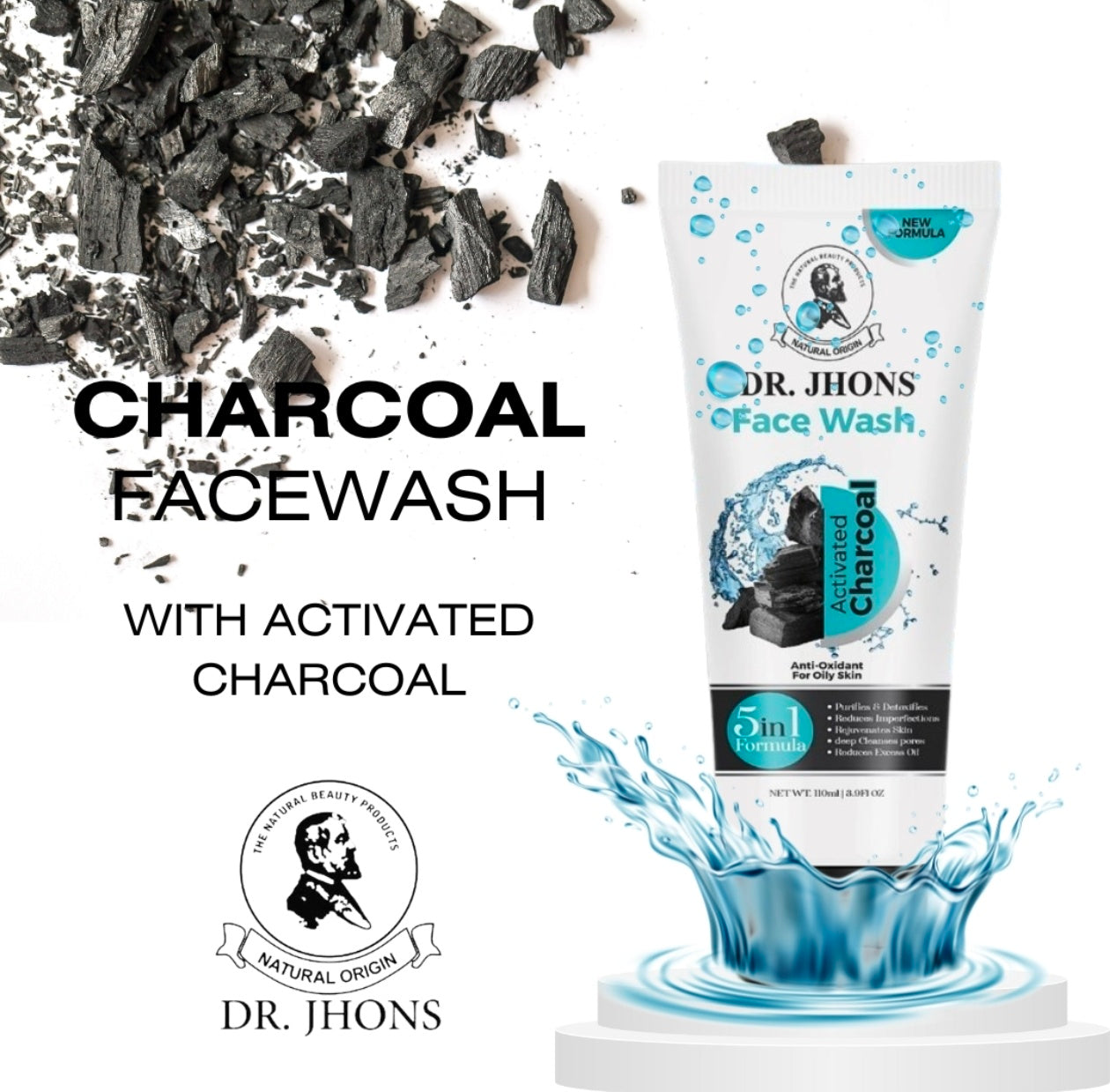 CHARCOAL FACE WASH – 5 in 1 Formula - Dr Jhons Skin Care